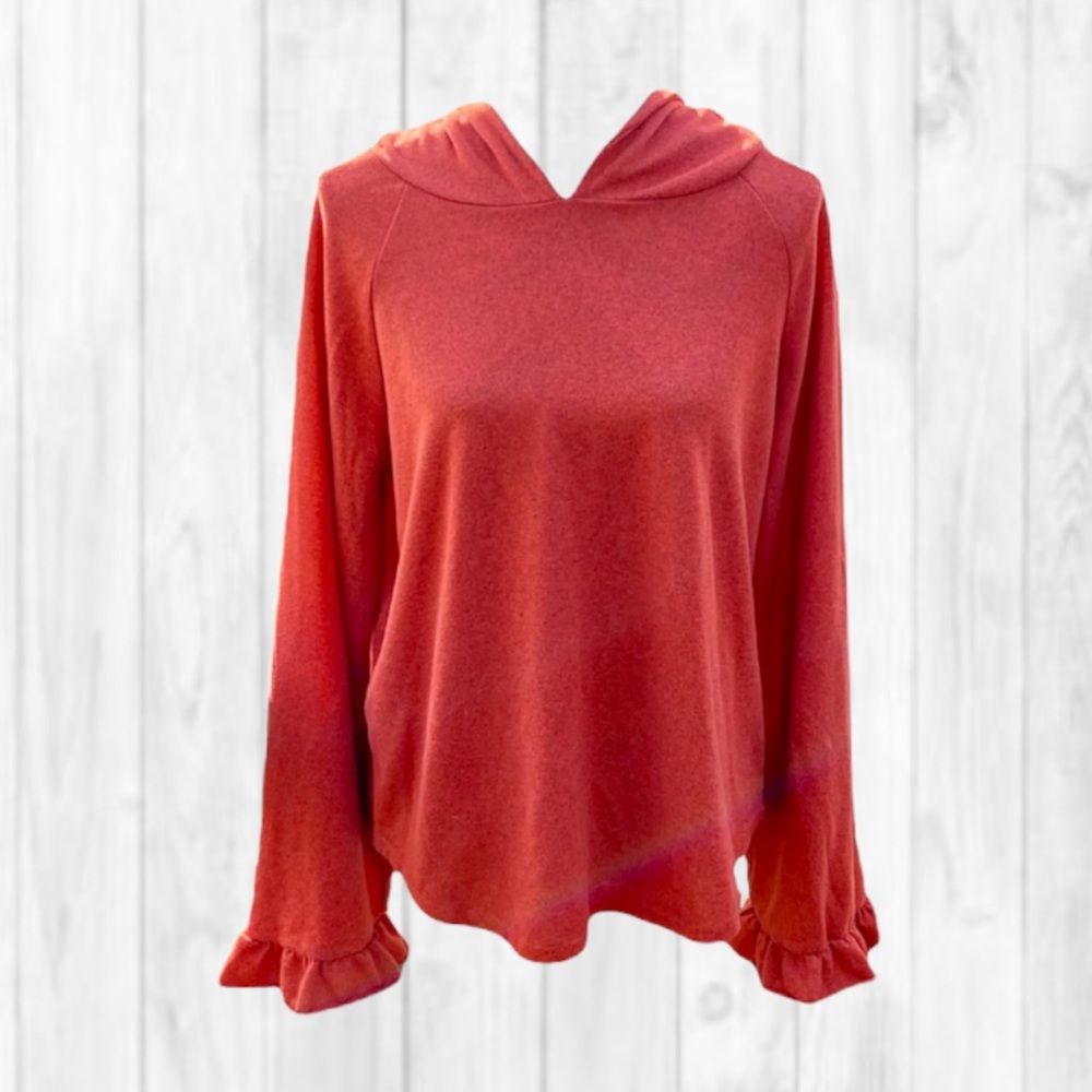 Glamour South Burnt Orange Cowl Neck Hoodie with Bell Sleeves (L)